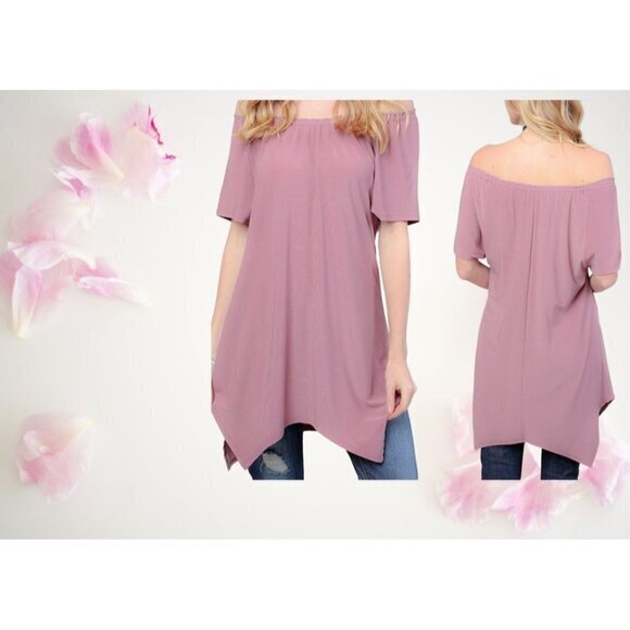 Women's Off-Shoulder Shark Bite Tunic Top by Blossom P – Size M – New With Tags - Picture 6 of 8